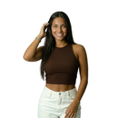 Top Cropped Feminino Regata Camada Dupla Poliamida Liso