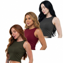 Kit 3 Cropped Feminino Canelado Regata