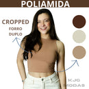 Top Cropped POLIAMIDA Premium Forro Duplo Regata Feminino Básico Liso Camada Dupla