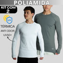 Kit 2 Camisa Poliamida Uv50+ Masculina Manga Longa Compressão Térmica Anti Odor Segunda Pele Raglan