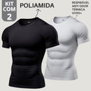 Kit com 2 Camisa Poliamida Masculina Compressão Manga Curta Térmica Anti Odor Uv50+ Academia Raglan