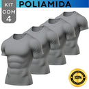 Kit com 4 Camisa Poliamida Masculina Compressão Manga Curta Térmica Anti Odor Uv50+ Academia Raglan