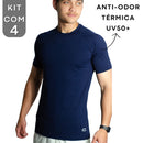 Kit com 4 Camisa Poliamida Masculina Compressão Manga Curta Térmica Anti Odor Uv50+ Academia Raglan