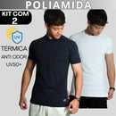 Kit com 2 Camisa Poliamida Masculina Compressão Manga Curta Térmica Anti Odor Uv50+ Academia Raglan