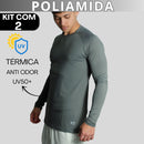 Kit 2 Camisa Poliamida Uv50+ Masculina Manga Longa Compressão Térmica Anti Odor Segunda Pele Raglan