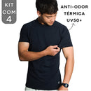 Kit com 4 Camisa Poliamida Masculina Compressão Manga Curta Térmica Anti Odor Uv50+ Academia Raglan