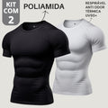 Kit com 2 Camisa Poliamida Masculina Compressão Manga Curta Térmica Anti Odor Uv50+ Academia Raglan