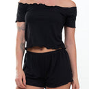 Conjunto Pijama Baby Doll Blusinha Ciganinha Canelado Feminino Manga Curta