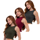 Kit 3 Cropped Canelado Mircrofibra Sem Manga Blusinha Regata Basica