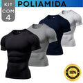 Kit com 4 Camisa Poliamida Masculina Compressão Manga Curta Térmica Anti Odor Uv50+ Academia Raglan