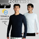 Kit 2 Camisa Poliamida Uv50+ Masculina Manga Longa Compressão Térmica Anti Odor Segunda Pele Raglan
