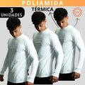 Kit 3 Camisa Poliamida Uv50+ Masculina Térmica Anti Odor Proteção Solar Segunda Pele Manga Longa KJG