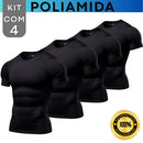 Kit com 4 Camisa Poliamida Masculina Compressão Manga Curta Térmica Anti Odor Uv50+ Academia Raglan