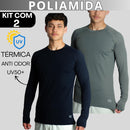 Kit 2 Camisa Poliamida Uv50+ Masculina Manga Longa Compressão Térmica Anti Odor Segunda Pele Raglan