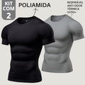 Kit com 2 Camisa Poliamida Masculina Compressão Manga Curta Térmica Anti Odor Uv50+ Academia Raglan