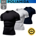 Kit com 3 Camisa Poliamida Masculina Compressão Manga Curta Térmica Anti Odor Uv50+ Academia Raglan (Cópia)