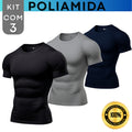 Kit com 3 Camisa Poliamida Masculina Compressão Manga Curta Térmica Anti Odor Uv50+ Academia Raglan (Cópia)