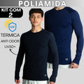Kit 2 Camisa Poliamida Uv50+ Masculina Manga Longa Compressão Térmica Anti Odor Segunda Pele Raglan