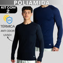 Kit 2 Camisa Poliamida Uv50+ Masculina Manga Longa Compressão Térmica Anti Odor Segunda Pele Raglan