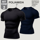 Kit com 2 Camisa Poliamida Masculina Compressão Manga Curta Térmica Anti Odor Uv50+ Academia Raglan
