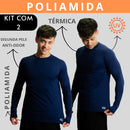 Kit 2 Camisa Poliamida Uv50+ Masculina Térmica Anti Odor Proteção Solar Segunda Pele Manga Longa KJG