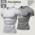 Kit com 2 Camisa Poliamida Masculina Compressão Manga Curta Térmica Anti Odor Uv50+ Academia Raglan