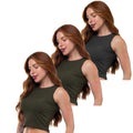 Kit 3 Cropped Canelado Mircrofibra Sem Manga Blusinha Regata Basica
