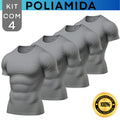 Kit com 4 Camisa Poliamida Masculina Compressão Manga Curta Térmica Anti Odor Uv50+ Academia Raglan