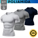 Kit com 3 Camisa Poliamida Masculina Compressão Manga Curta Térmica Anti Odor Uv50+ Academia Raglan (Cópia)