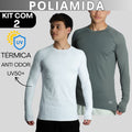 Kit 2 Camisa Poliamida Uv50+ Masculina Manga Longa Compressão Térmica Anti Odor Segunda Pele Raglan