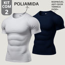 Kit com 2 Camisa Poliamida Masculina Compressão Manga Curta Térmica Anti Odor Uv50+ Academia Raglan