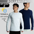 Kit 2 Camisa Poliamida Uv50+ Masculina Manga Longa Compressão Térmica Anti Odor Segunda Pele Raglan