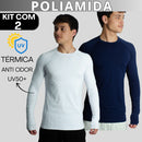 Kit 2 Camisa Poliamida Uv50+ Masculina Manga Longa Compressão Térmica Anti Odor Segunda Pele Raglan