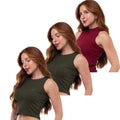 Kit 3 Cropped Canelado Mircrofibra Sem Manga Blusinha Regata Basica