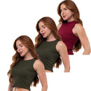 Kit 3 Cropped Canelado Mircrofibra Sem Manga Blusinha Regata Basica