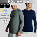 Kit 2 Camisa Poliamida Uv50+ Masculina Manga Longa Compressão Térmica Anti Odor Segunda Pele Raglan