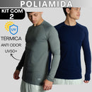Kit 2 Camisa Poliamida Uv50+ Masculina Manga Longa Compressão Térmica Anti Odor Segunda Pele Raglan