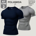 Kit com 2 Camisa Poliamida Masculina Compressão Manga Curta Térmica Anti Odor Uv50+ Academia Raglan