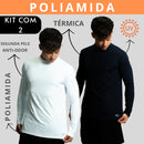 Kit 2 Camisa Poliamida Uv50+ Masculina Térmica Anti Odor Proteção Solar Segunda Pele Manga Longa KJG