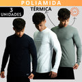 Kit 3 Camisa Poliamida Uv50+ Masculina Térmica Anti Odor Proteção Solar Segunda Pele Manga Longa KJG
