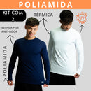 Kit 2 Camisa Poliamida Uv50+ Masculina Térmica Anti Odor Proteção Solar Segunda Pele Manga Longa KJG