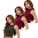 Kit 3 Cropped Canelado Mircrofibra Sem Manga Blusinha Regata Basica