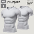 Kit com 2 Camisa Poliamida Masculina Compressão Manga Curta Térmica Anti Odor Uv50+ Academia Raglan