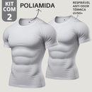 Kit com 2 Camisa Poliamida Masculina Compressão Manga Curta Térmica Anti Odor Uv50+ Academia Raglan