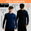 Kit 2 Camisa Poliamida Uv50+ Masculina Térmica Anti Odor Proteção Solar Segunda Pele Manga Longa KJG