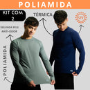 Kit 2 Camisa Poliamida Uv50+ Masculina Térmica Anti Odor Proteção Solar Segunda Pele Manga Longa KJG