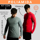 Kit 2 Camisa Poliamida Uv50+ Masculina Térmica Anti Odor Proteção Solar Segunda Pele Manga Longa KJG