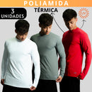 Kit 3 Camisa Poliamida Uv50+ Masculina Térmica Anti Odor Proteção Solar Segunda Pele Manga Longa KJG